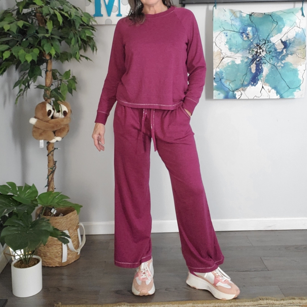 JOYSPUN Wide Leg Lounge Pajama Set Metallic Stitching S - Picture 12 of 12